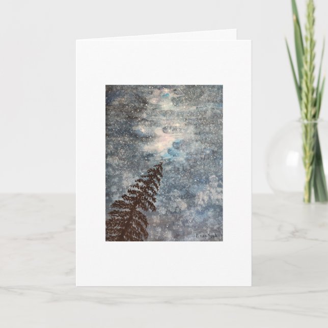 Carte d'art de peinture de nuit étoilée avec arbre (Devant)