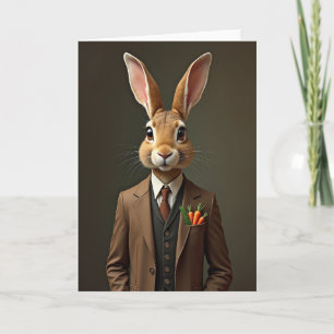 Carte d'art de portrait de lapin élégant
