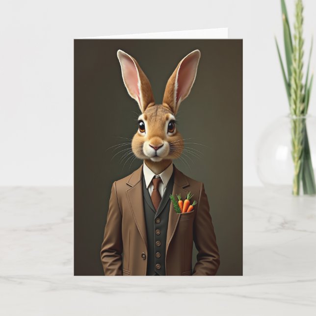 Carte d'art de portrait de lapin élégant (Devant)