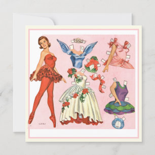 Carte d'art de poupée en papier de ballerine vinta