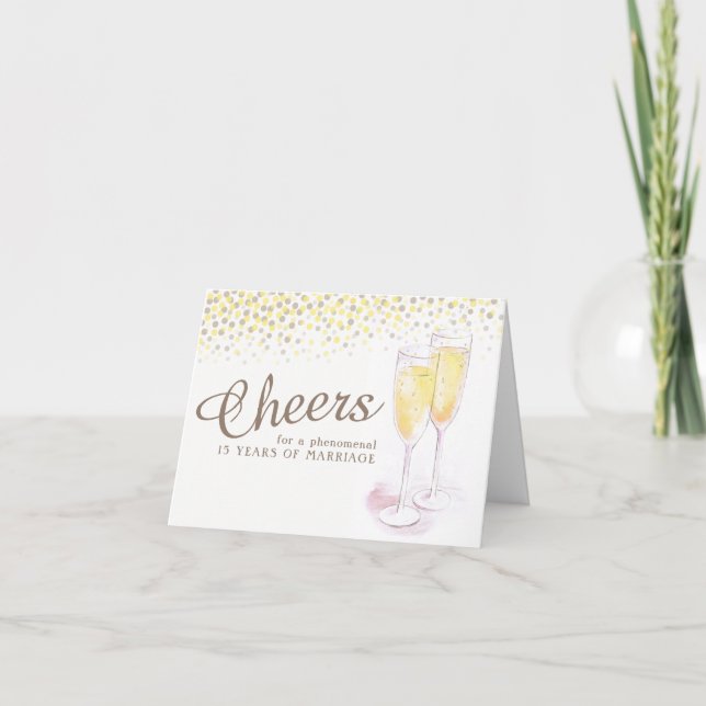 Carte d'art de verre à champagne pour les 15 ans d (Devant)