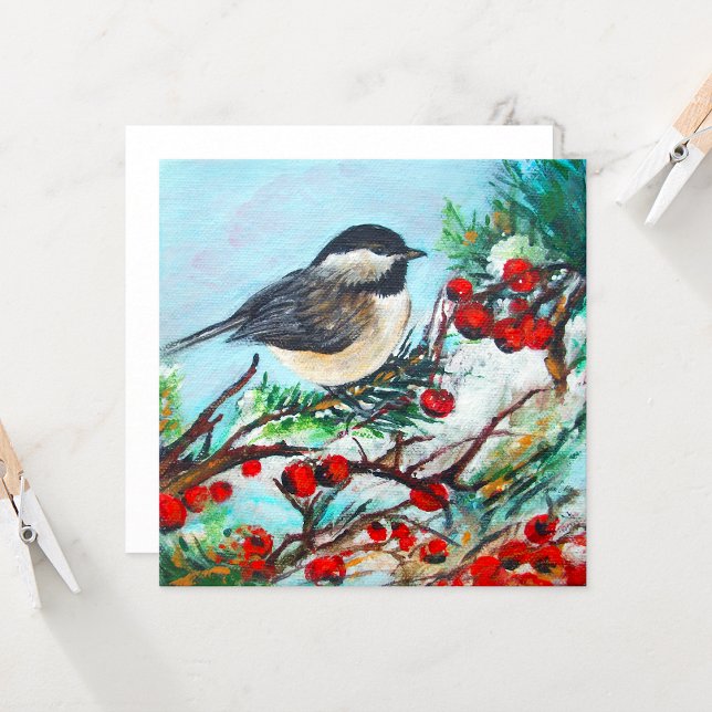 Carte d'art des baies d'oiseaux de poulet (Chickadee Black Capped Art from Jenn's Emporium. )