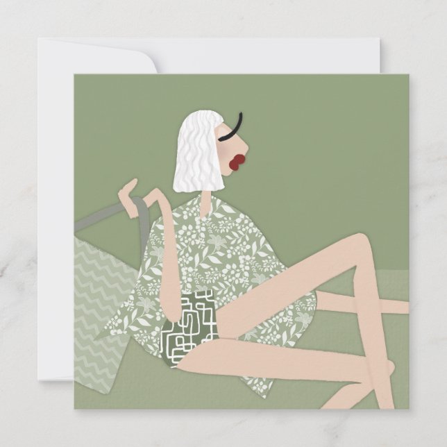 Carte d'art d'illustration chic de fille de plage  (Devant)