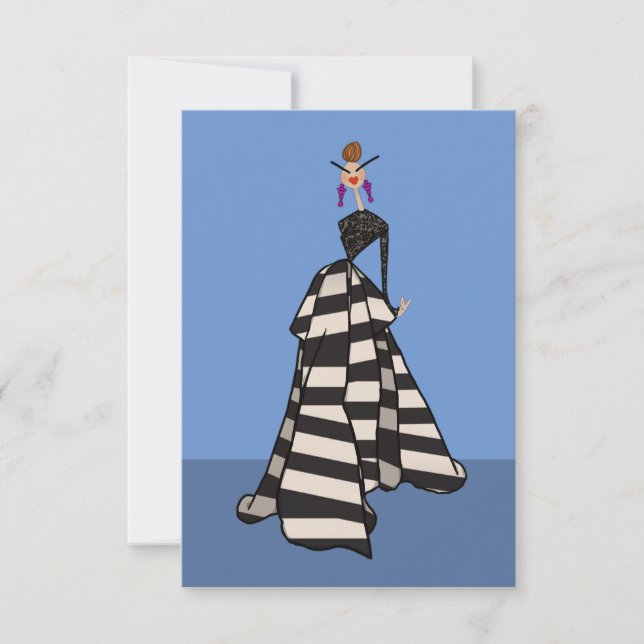 Carte d'art d'illustration de femme à rayures noir (Devant)