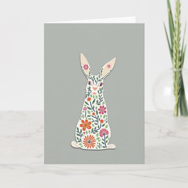 Carte d'art du lapin floral (Devant)