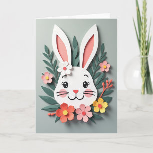 Carte d'art en papier floral lapin