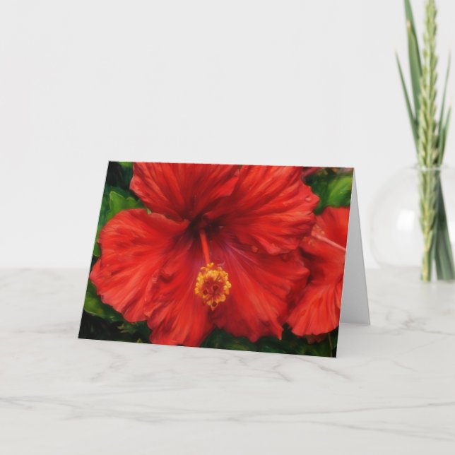 Carte d'art floral tropical Hibiscus à fleurs roug (Devant)
