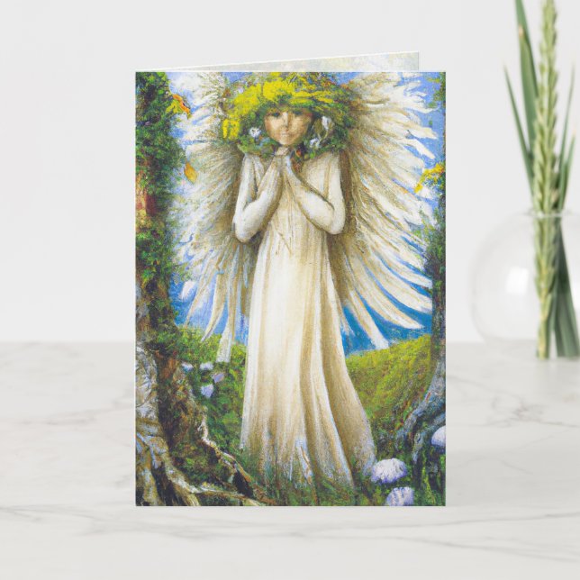 Carte d'art graphique d'ange priant (Devant)