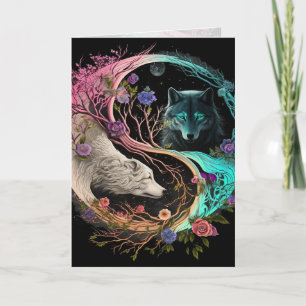 Carte d'art graphique ours polaire loup yin yang