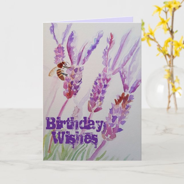 Carte d'art Lavender Flower and Bee Watercolor (Fleur jaune)