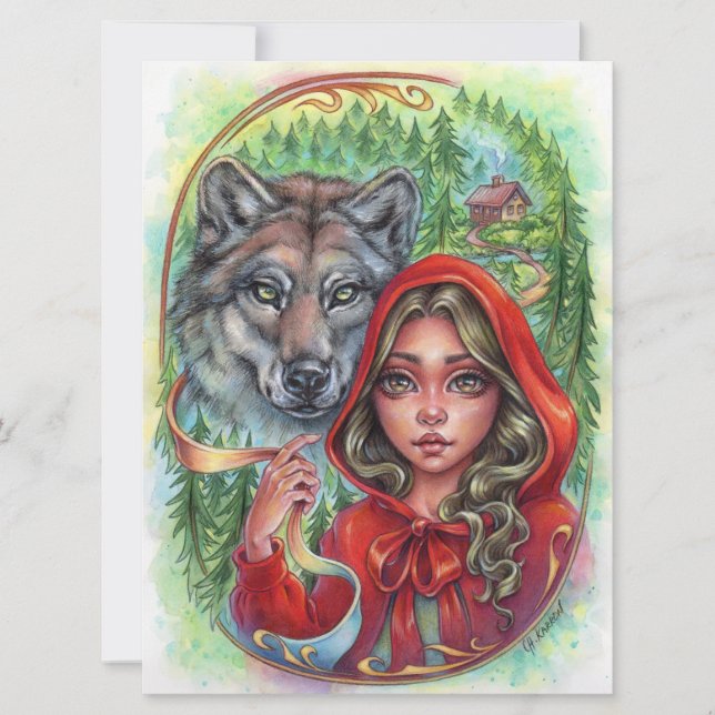Carte d'art Little Red Riding Hood Wolf Fairytale (Devant)