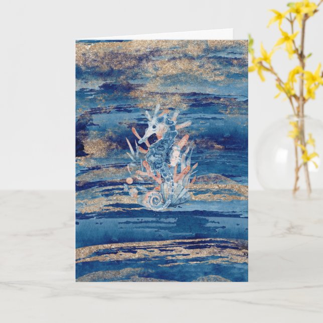 Carte d'art marine bleu côtier (Fleur jaune)