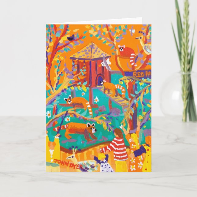 Carte d'art : Pandas rouges de détente (Devant)