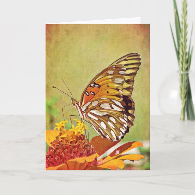 Carte d'art Papillon sur Fleur de Zinnia (Devant)