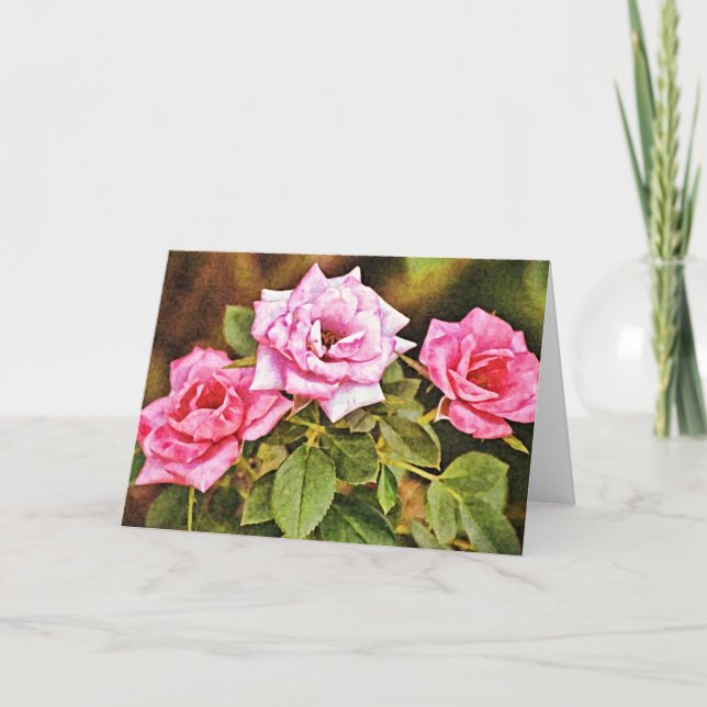 Carte d'art peint en rose trois roses (Devant)