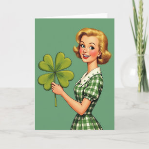 Carte d'art pop rétro blonde chanceuse