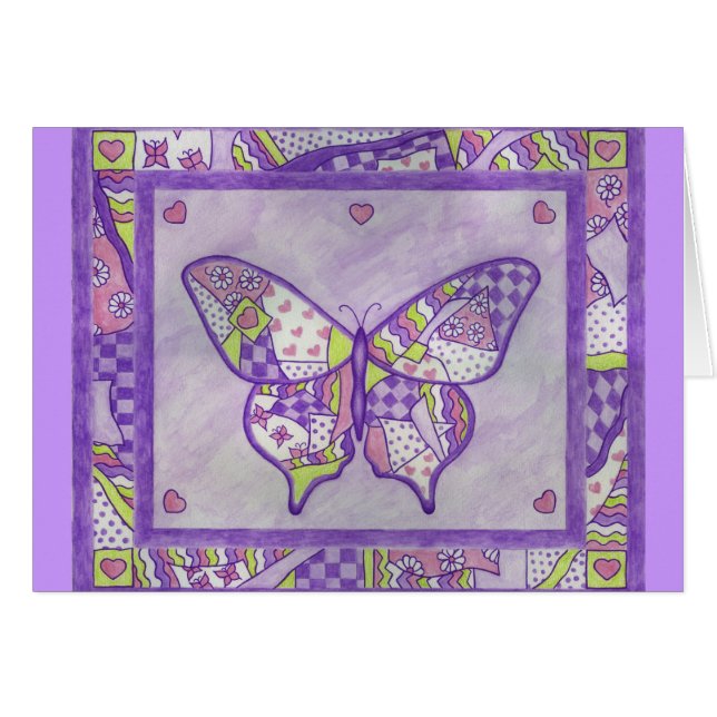 Carte d'art populaire de courtepointe papillon (Devant horizontal)