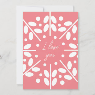 Carte d'art populaire scandinave rose "Je t'aime"