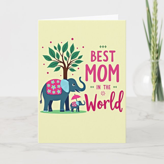 Carte d'art pour la fête des mamans éléphant sarce (Devant)