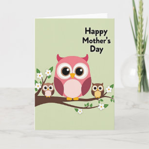 Carte d'art pour la fête des mères Pink Owl