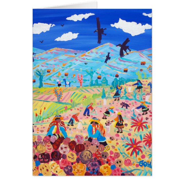 Carte d'art : Récolteuses andines de pomme de (Devant)