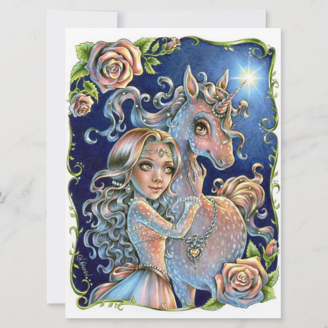 Carte d'art Rose Unicorn Princess Fairytale Imagin (Devant)