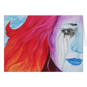 Carte d'art surréaliste de femme triste arc-en-cie