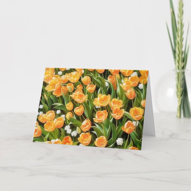 Carte d'art Tulipes orange et Fleurs de neige (Devant)
