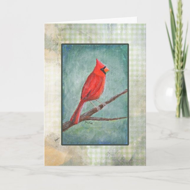 Carte d'art unique et peinte à la main du cardinal (Devant)