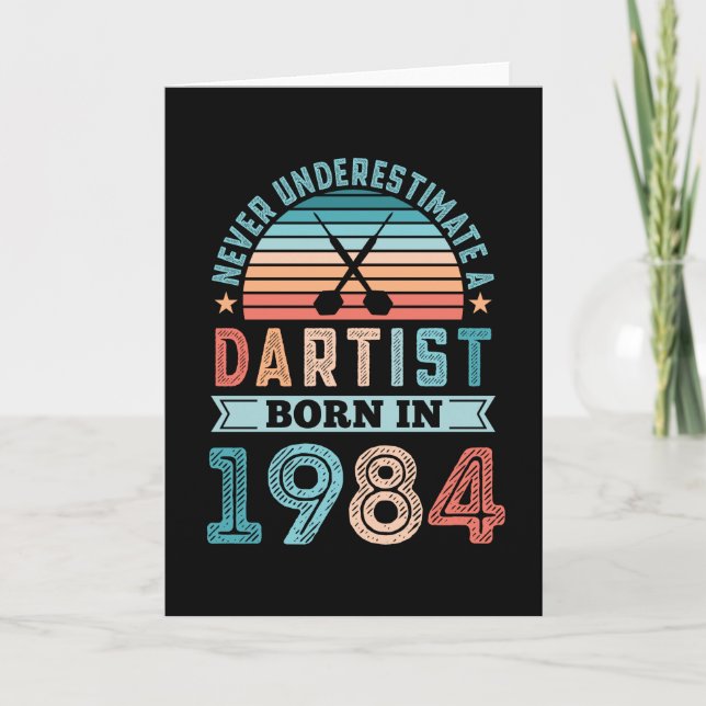 Carte Dartiste né 1984 fléchettes 40e anniversaire Retro (Devant)