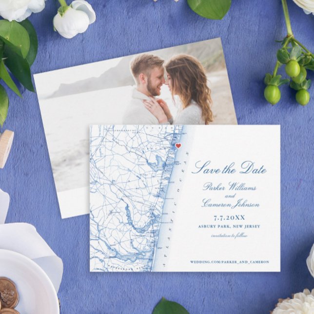 Carte d'Asbury Park New Jersey Elégante Marine Côt (Asbury Park New Jersey photo save the dates for your elegant destination wedding in New Jersey)
