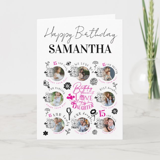 Carte Daughter Birthday Photo Collage Typography  (Devant)