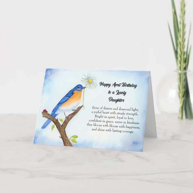 Carte Daughter Happy April Birthday with Bluebird (Devant)