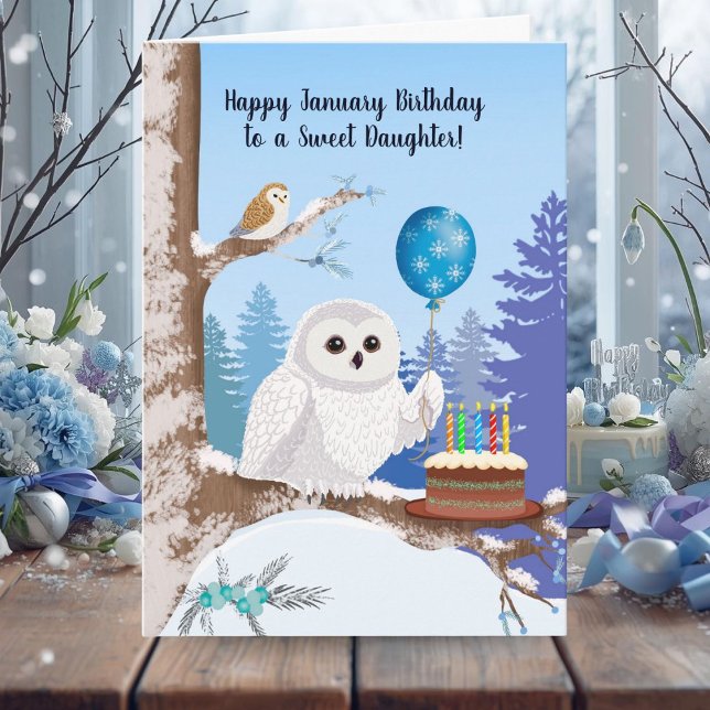 Carte Daughter Happy January Birthday Snowy Owl (Créateur téléchargé)
