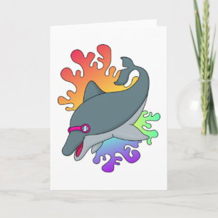 Carte Dauphin à la natation avec lunettes de natation