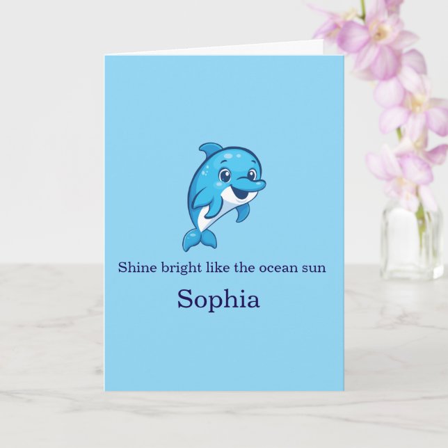Carte Dauphin bleu mignon et heureux dessin animé créatu (Orchidée)