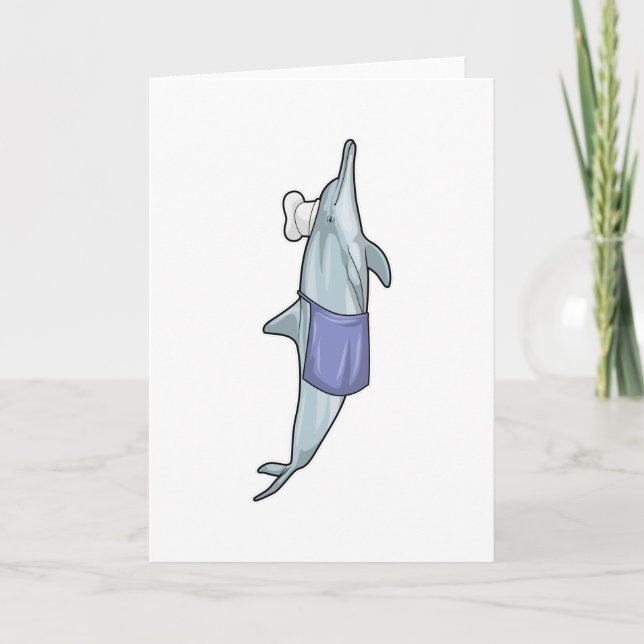 Carte Dauphin cuisinier avec chapeau de chef (Devant)
