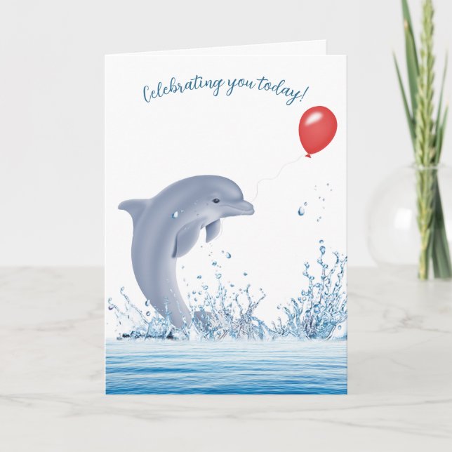 Carte Dauphin d'anniversaire avec ballon dans l'eau (Devant)