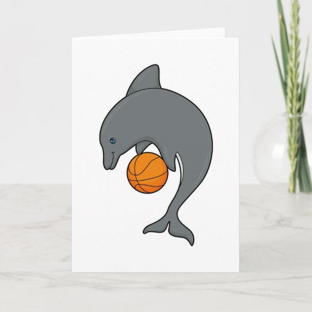Carte Dauphin en joueur de basket avec ballon de basket (Devant)