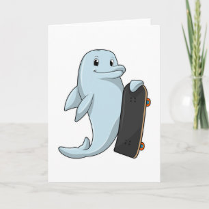 Carte Dauphin en skater avec skateboard