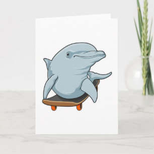 Carte Dauphin en skateur avec planche à roulettes