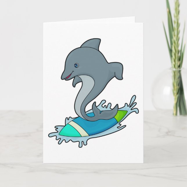 Carte Dauphin en surfeur avec planche de surf (Devant)