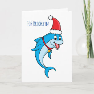 Carte Dauphin mignon avec un chapeau de Père Noël en des