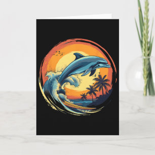Carte Dauphin Surfant Coucher de Soleil Mer Océan Dauphi