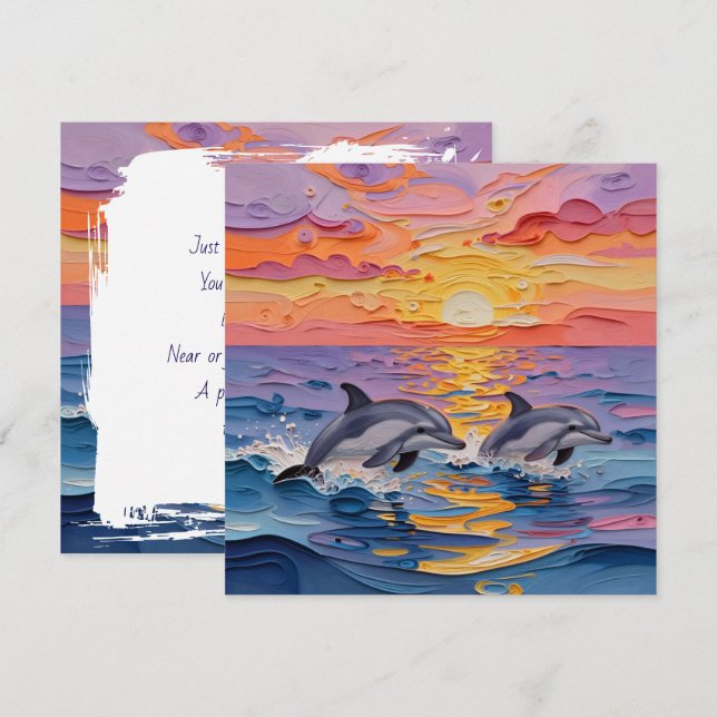 Carte Dauphins Impasto et Vagues de l'Océan | Pensée pou (Devant / Derrière)