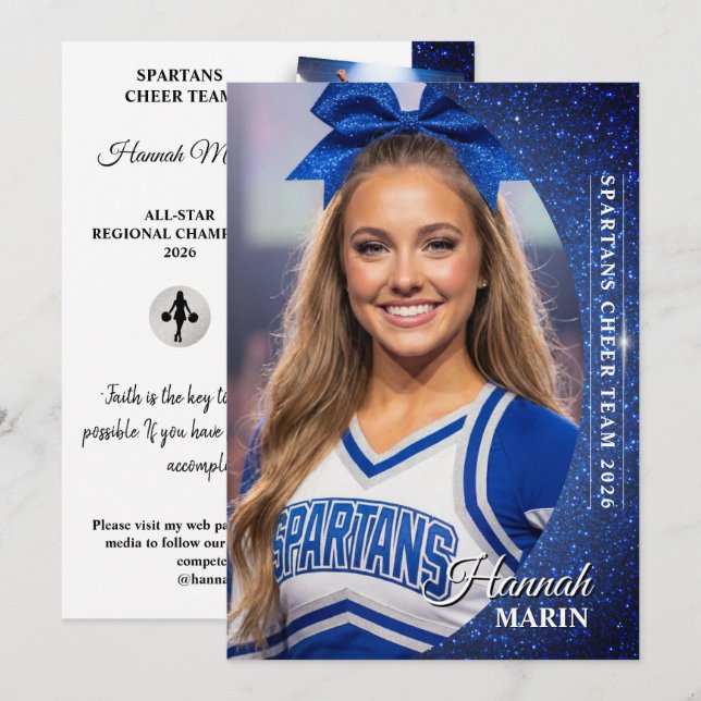 Carte d'autographe de cheerleading pailletée Carte (Devant / Derrière)