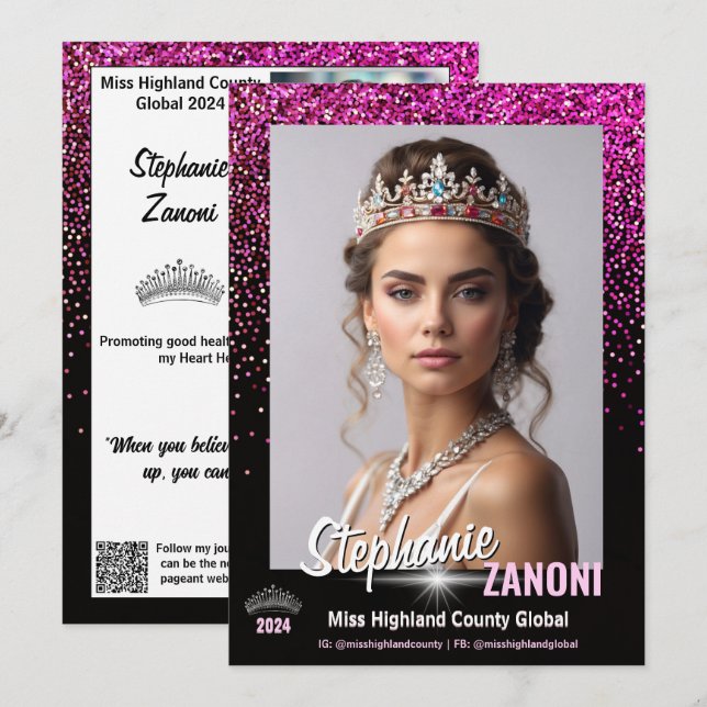 Carte d'autographe de concours de beauté à code QR (Devant / Derrière)