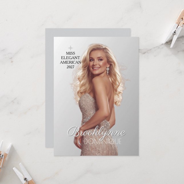 Carte d'autographe de concours - Modern Miss Pagea (Devant/Arrière en situation)