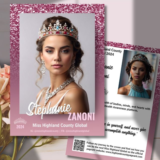 Carte d'autographe de concours Raspberry Sparkle | (Dazzle and delight your fans with a sparkling pageant autograph card featuring your photos and text)