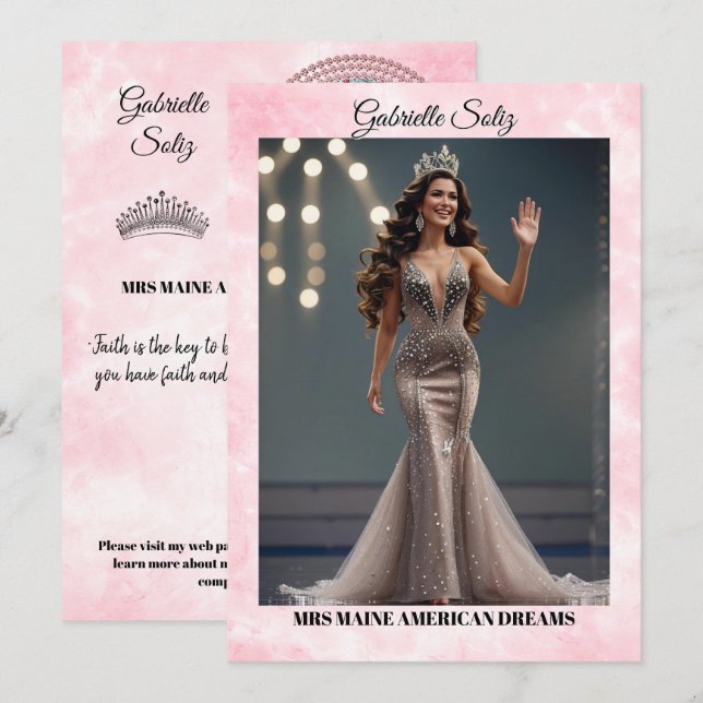 Carte d'autographe Mme Pageant en marbre rose Code (Devant / Derrière)